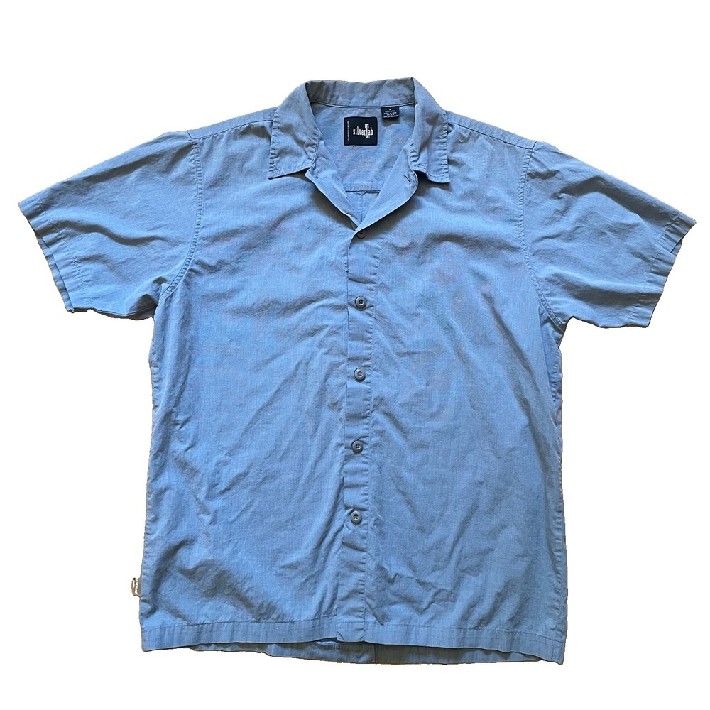 Vtg Levis SilverTab Men M Blue Cotton Camp Short Sleeve Button Up Shirt Y2K 90s
